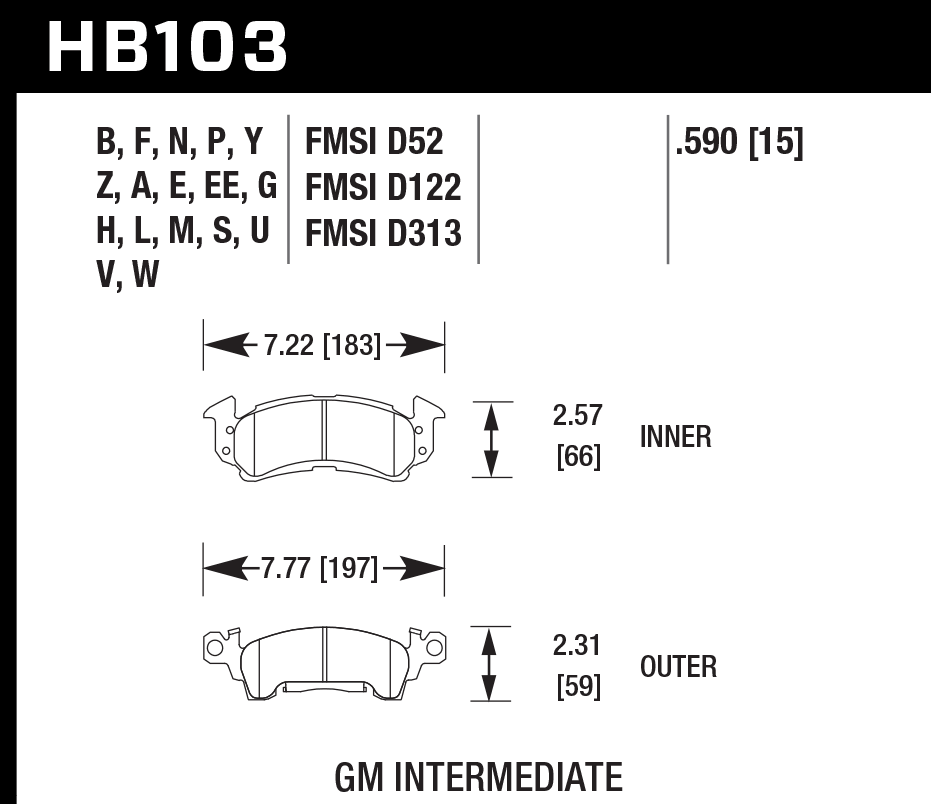 HB103S.590 - Hawk HT-10 Brake Pads; Front