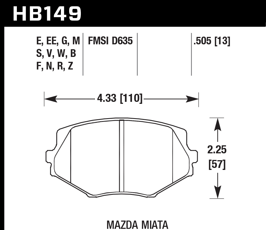 HB149N.505 - Hawk HP Plus Brake Pads; Front