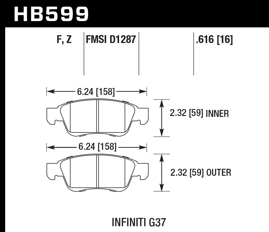 HB599Z.616 - Hawk PC Brake Pads; Front