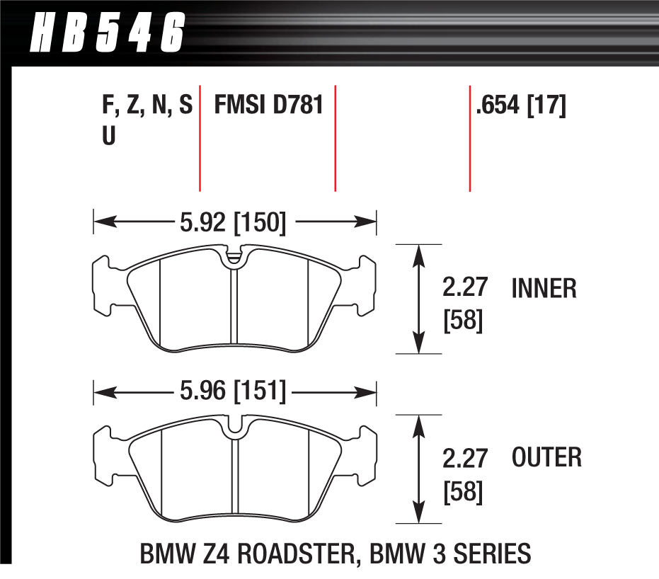 HB546N.654 - Hawk HP Plus Brake Pads; Front