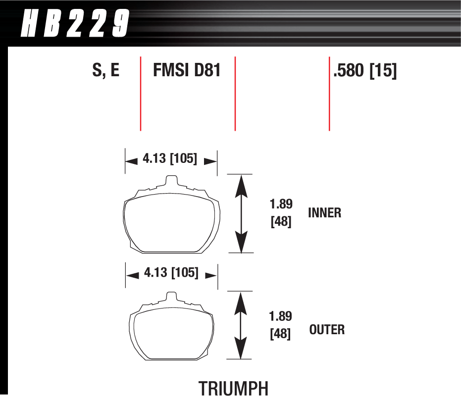 HB229S.580 - Hawk HT-10 Brake Pads; Front