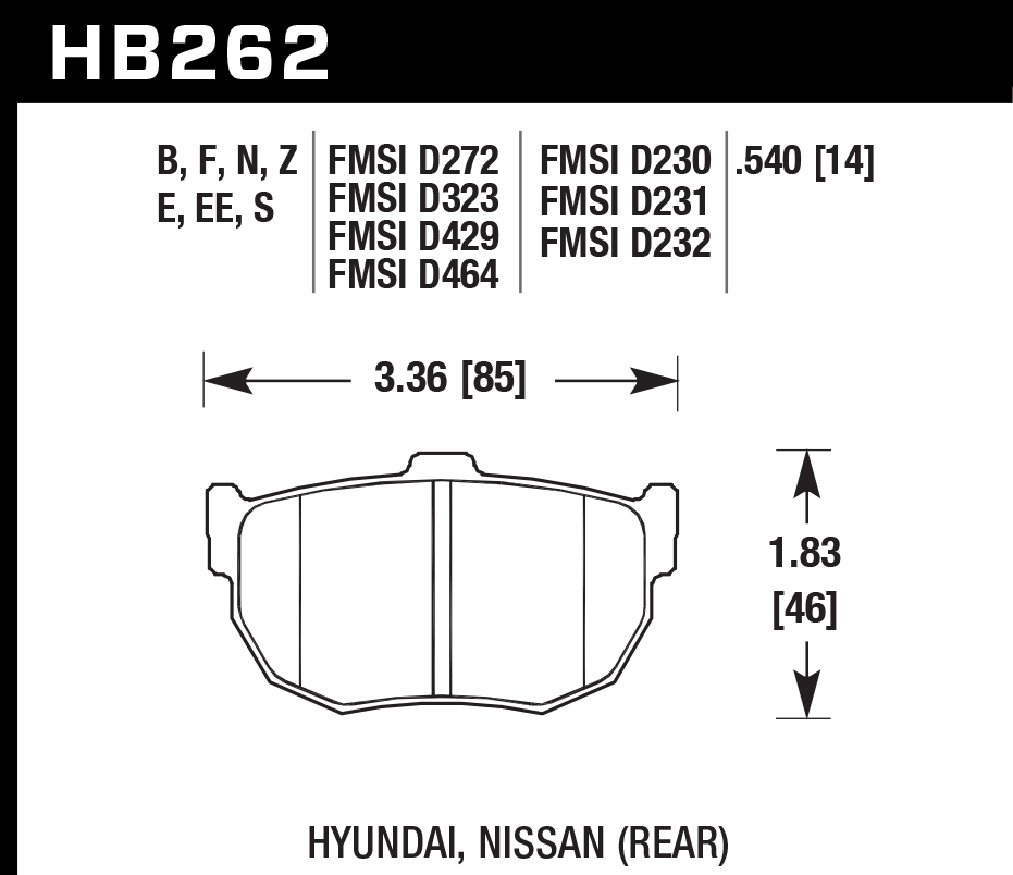 HB262N.540 - Hawk HP Plus Brake Pads; Rear