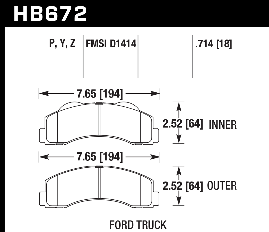 HB672Z.714 - Hawk PC Brake Pads; Front