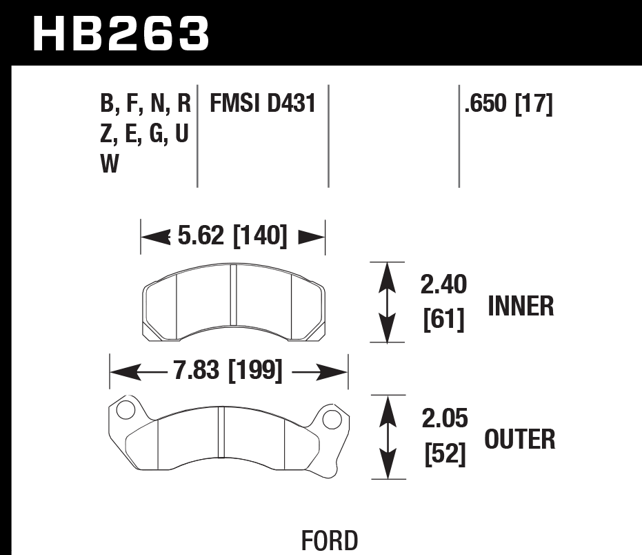 HB263Z.650 - Hawk PC Brake Pads; Front