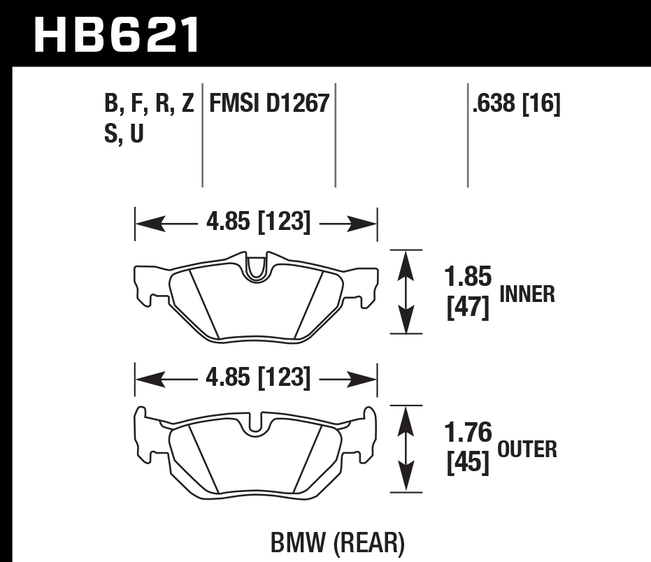HB621B.638 - Hawk HPS 5.0 Brake Pads; Rear