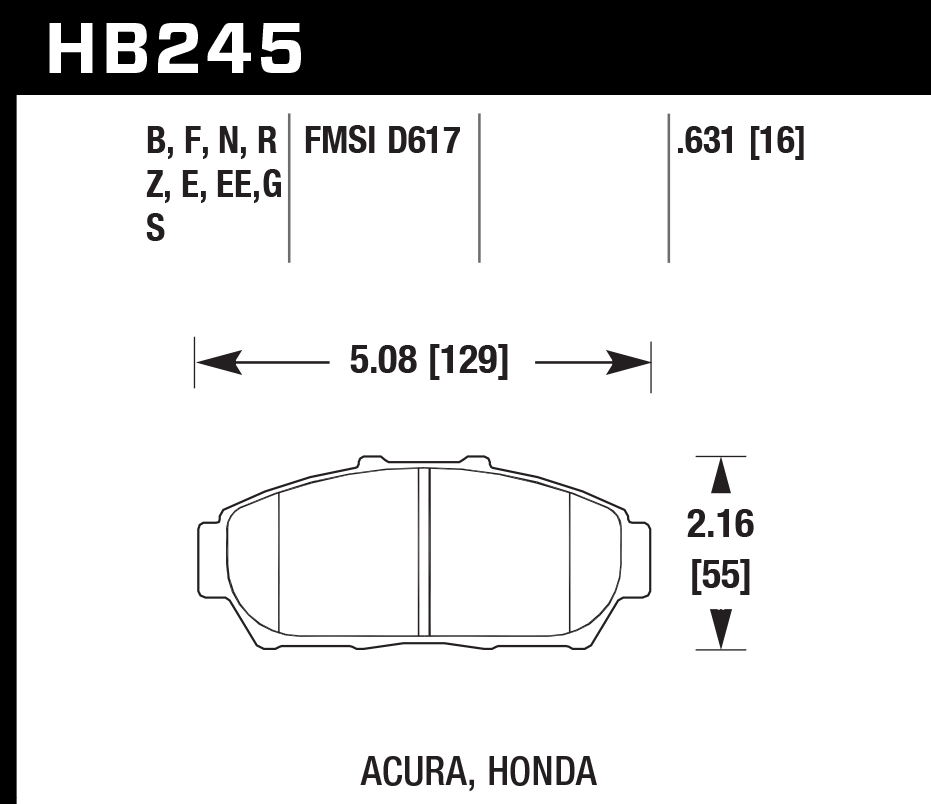 HB245F.631 - Hawk HPS Brake Pads; Front