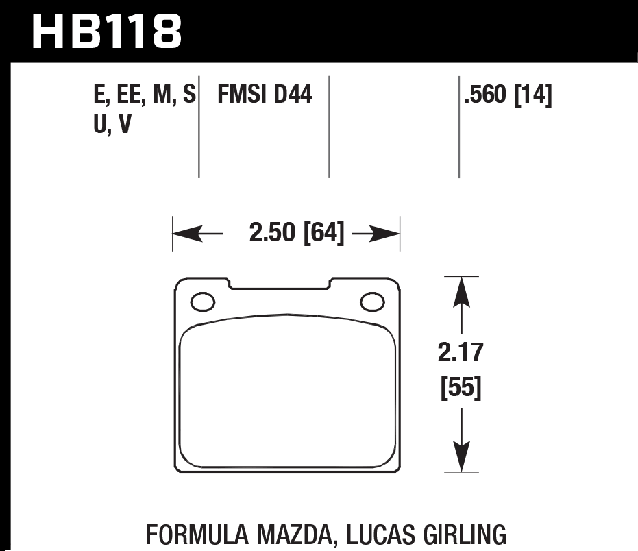 HB118M.560 - Hawk Black Brake Pads; Front