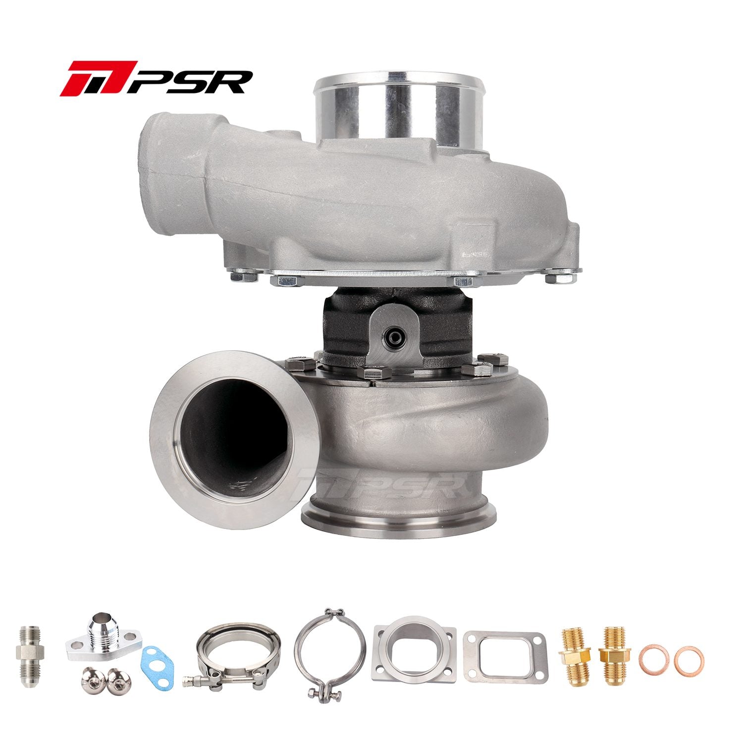 Pulsar Turbo PSR3582 Compact Dual Ball Bearing Turbocharger - STAINLESS STEEL V-BAND INLET, V-BAND OUTLET, 1.03A/R + T3 Adapter by Pulsar Turbo available at Torque Lab