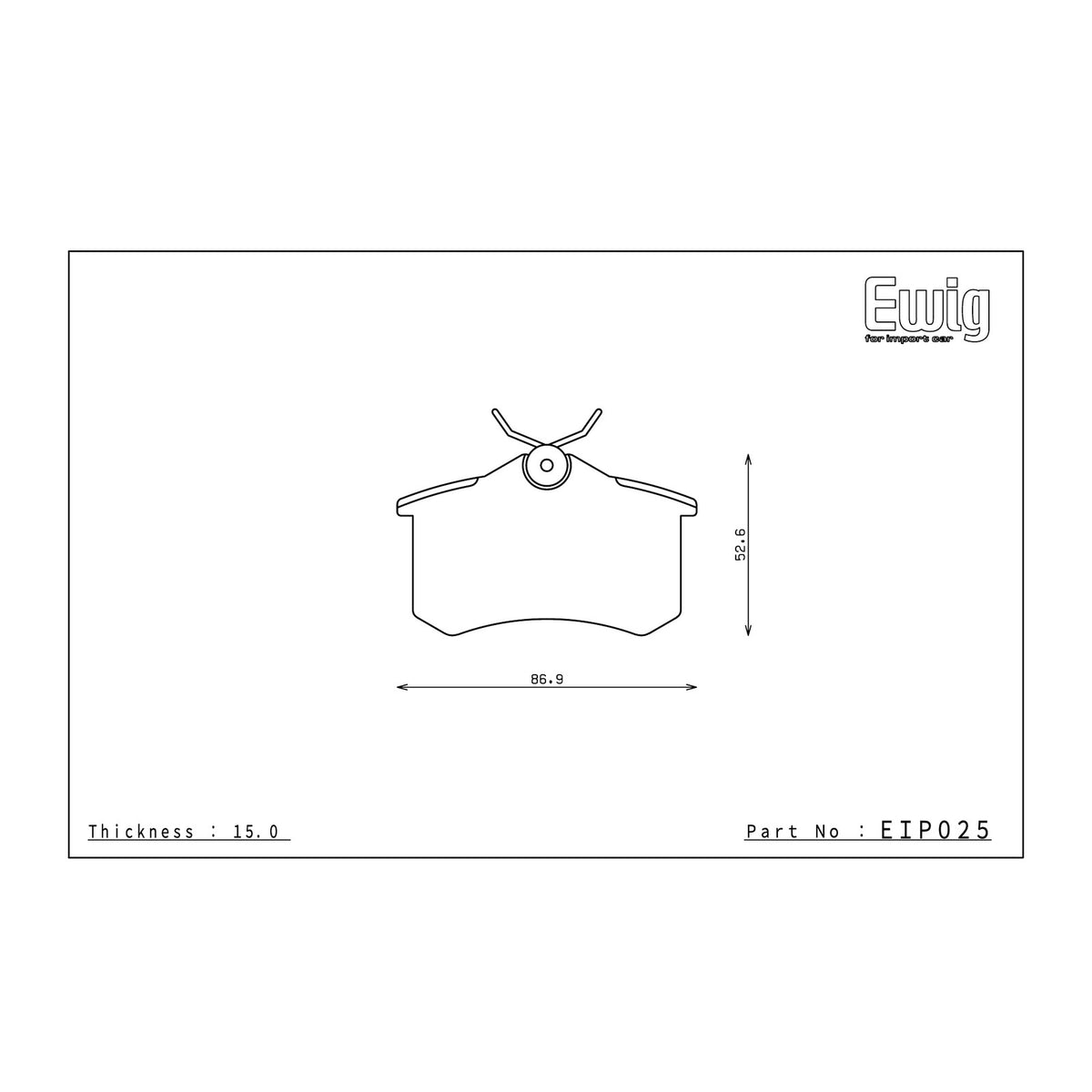 Endless EIP025 brake pad shape drawing and dimensions