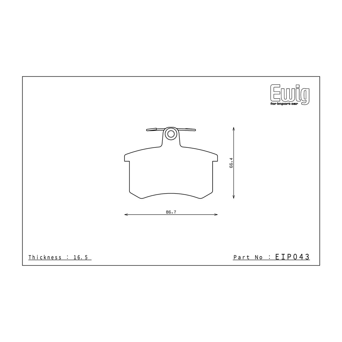 Endless EIP043 brake pad shape drawing and dimensions