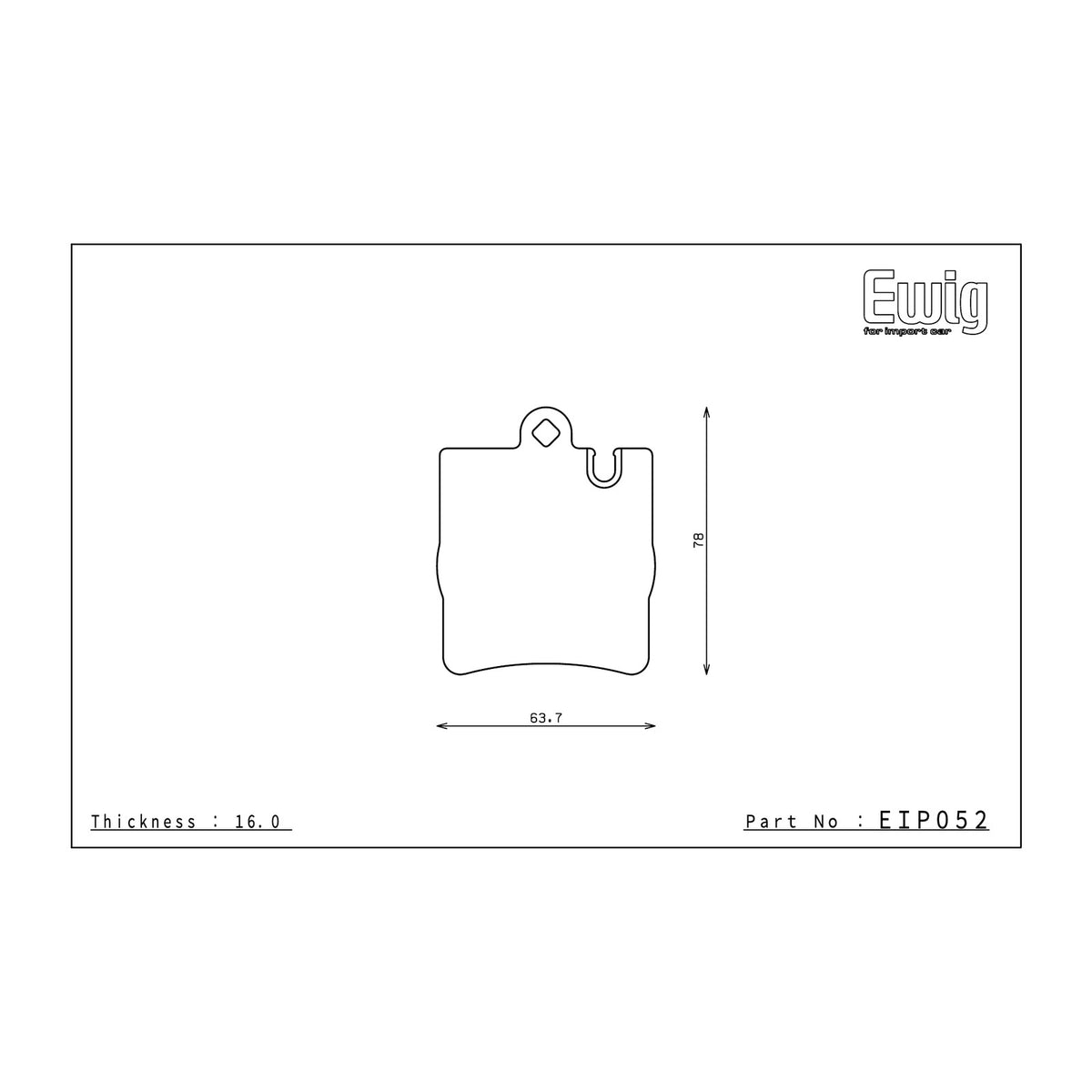 Endless EIP052 brake pad shape drawing and dimensions