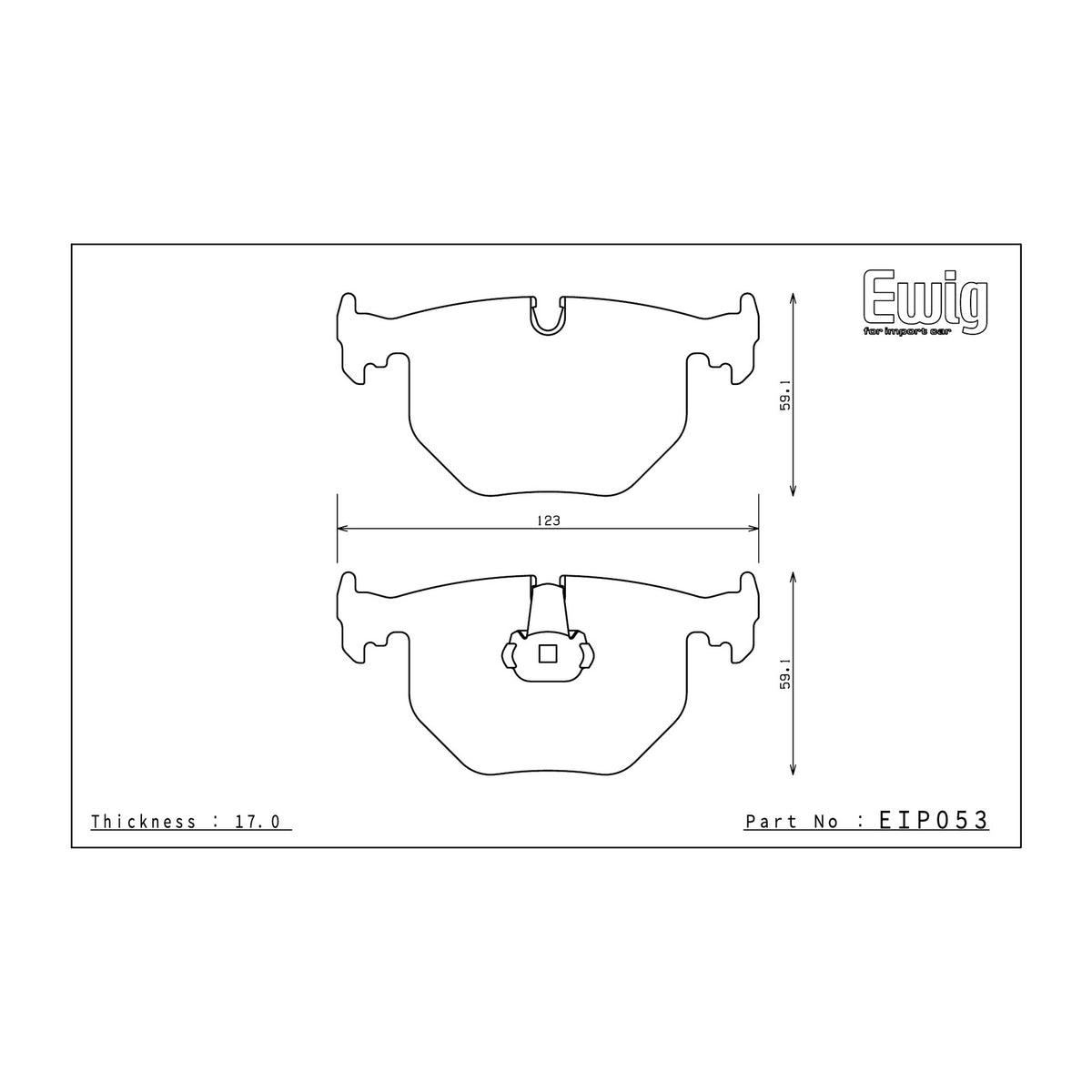 Endless EIP053 brake pad shape drawing and dimensions