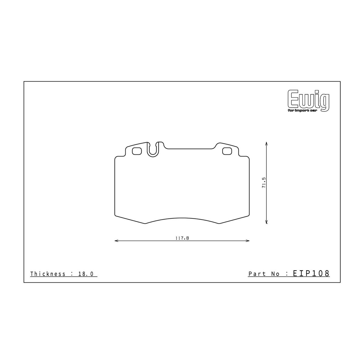 Endless EIP108 brake pad shape drawing and dimensions