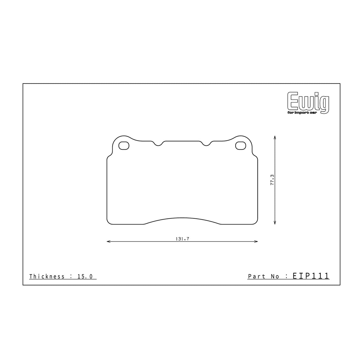 Endless EIP111 brake pad shape drawing and dimensions