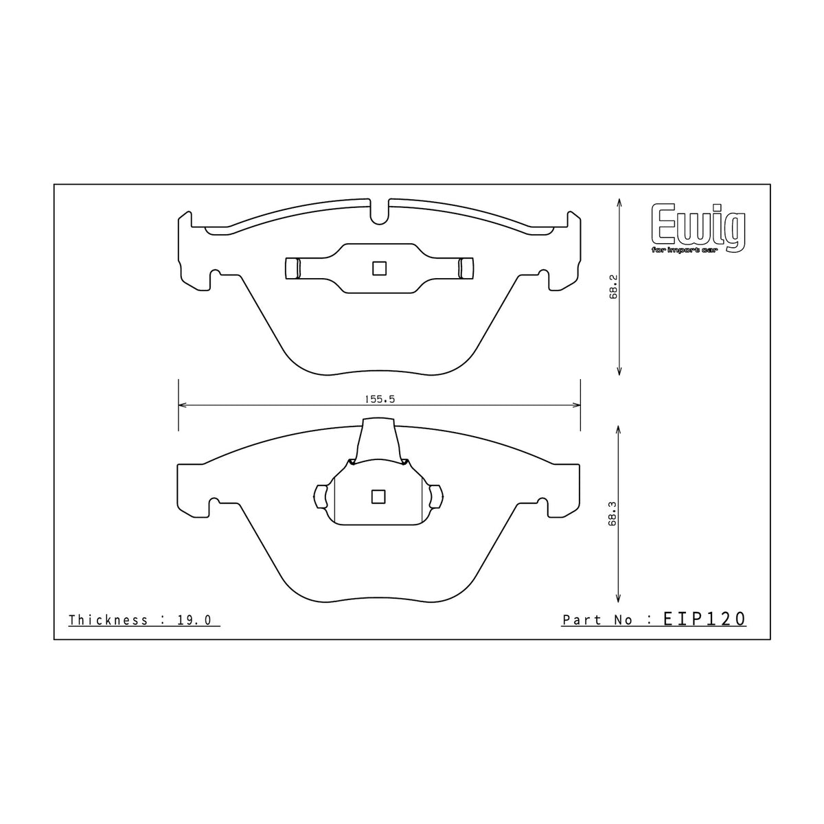 Endless EIP120 brake pad shape drawing and dimensions