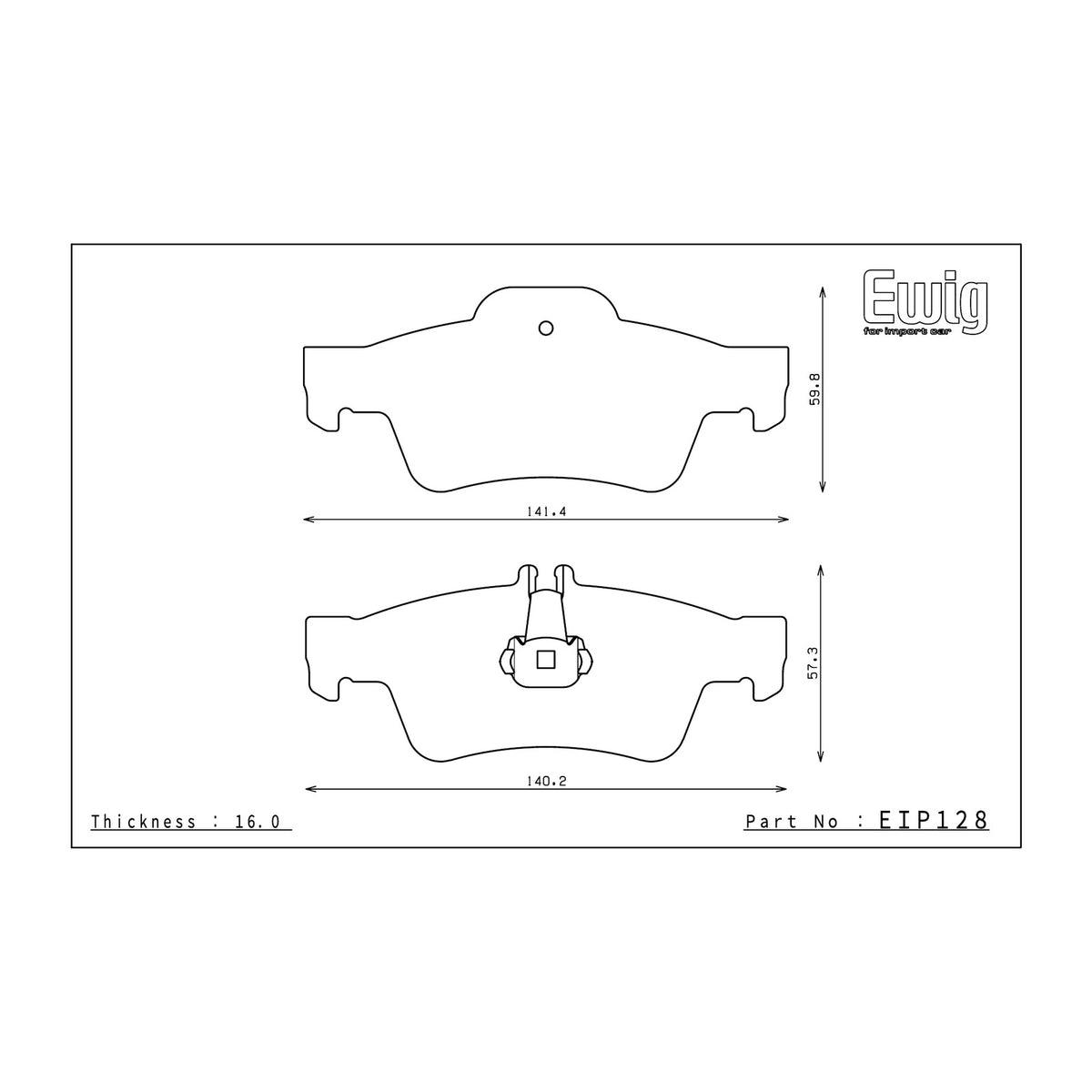 Endless EIP128 brake pad shape drawing and dimensions