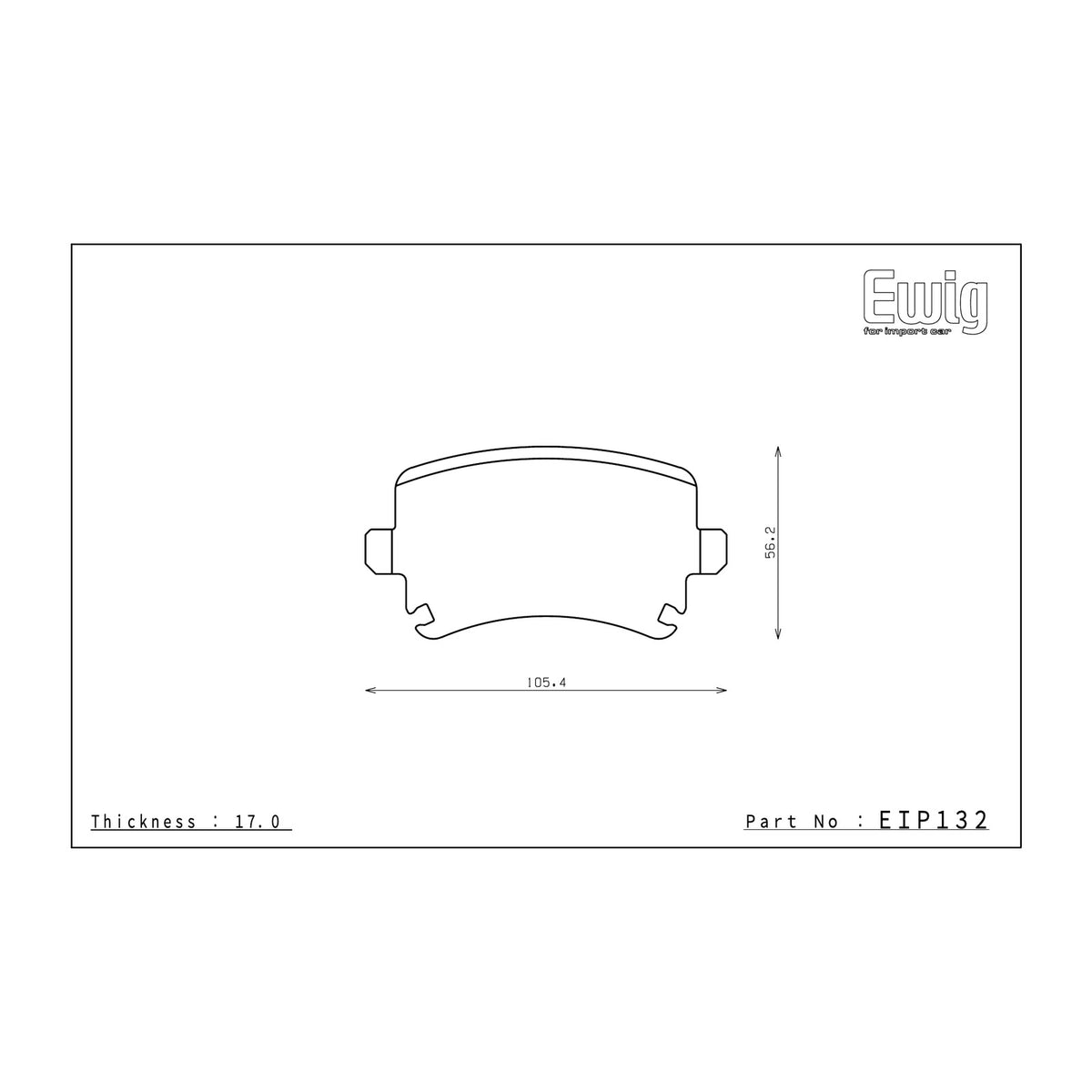 Endless EIP132 brake pad shape drawing and dimensions