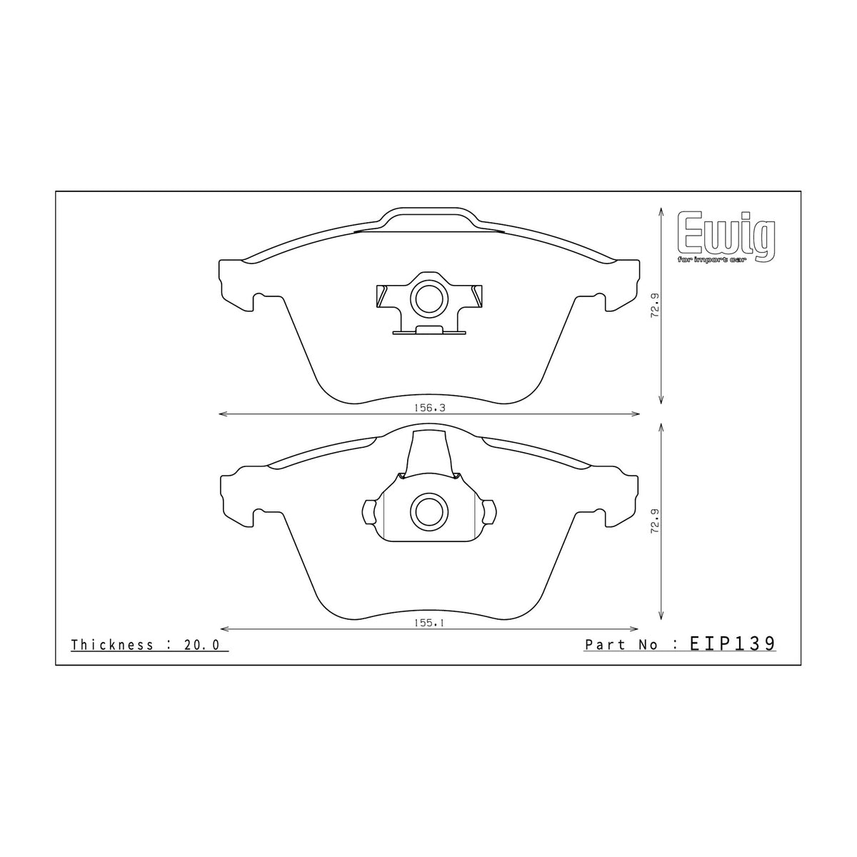 Endless EIP139 brake pad shape drawing and dimensions
