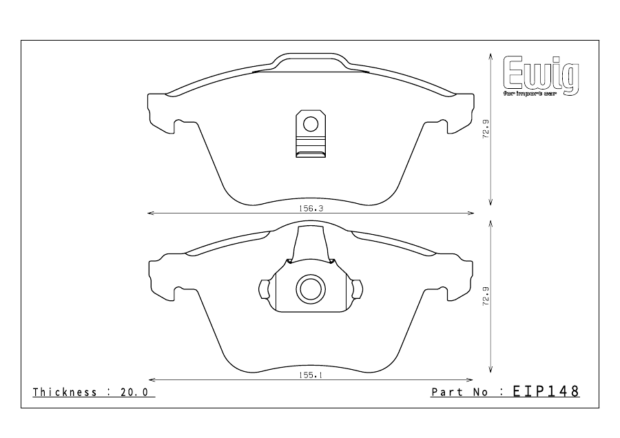 Endless EIP148 pad shape technical drawing