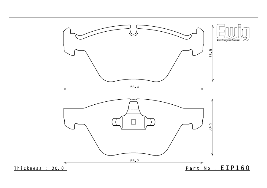 Endless EIP160 pad shape technical drawing