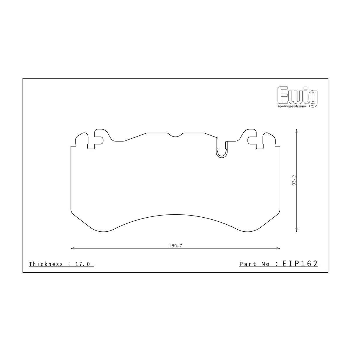 Endless EIP162 brake pad shape drawing and dimensions