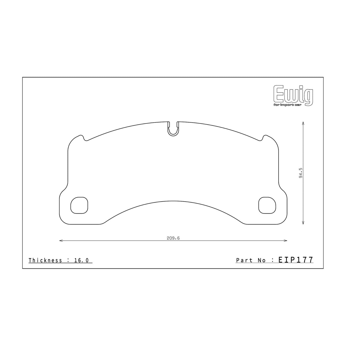 Endless EIP177 brake pad shape drawing and dimensions