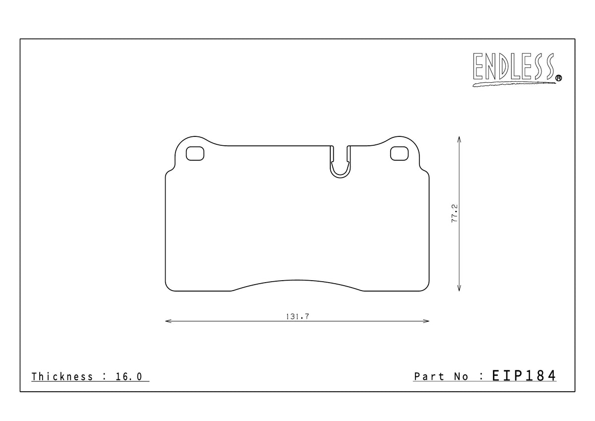 Endless EIP184 brake pad shape drawing and dimensions