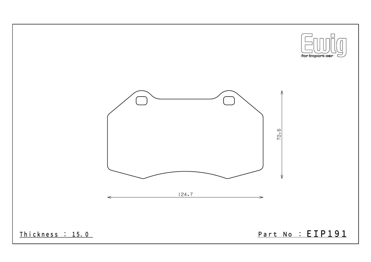 Endless EIP191 brake pad shape drawing and dimensions