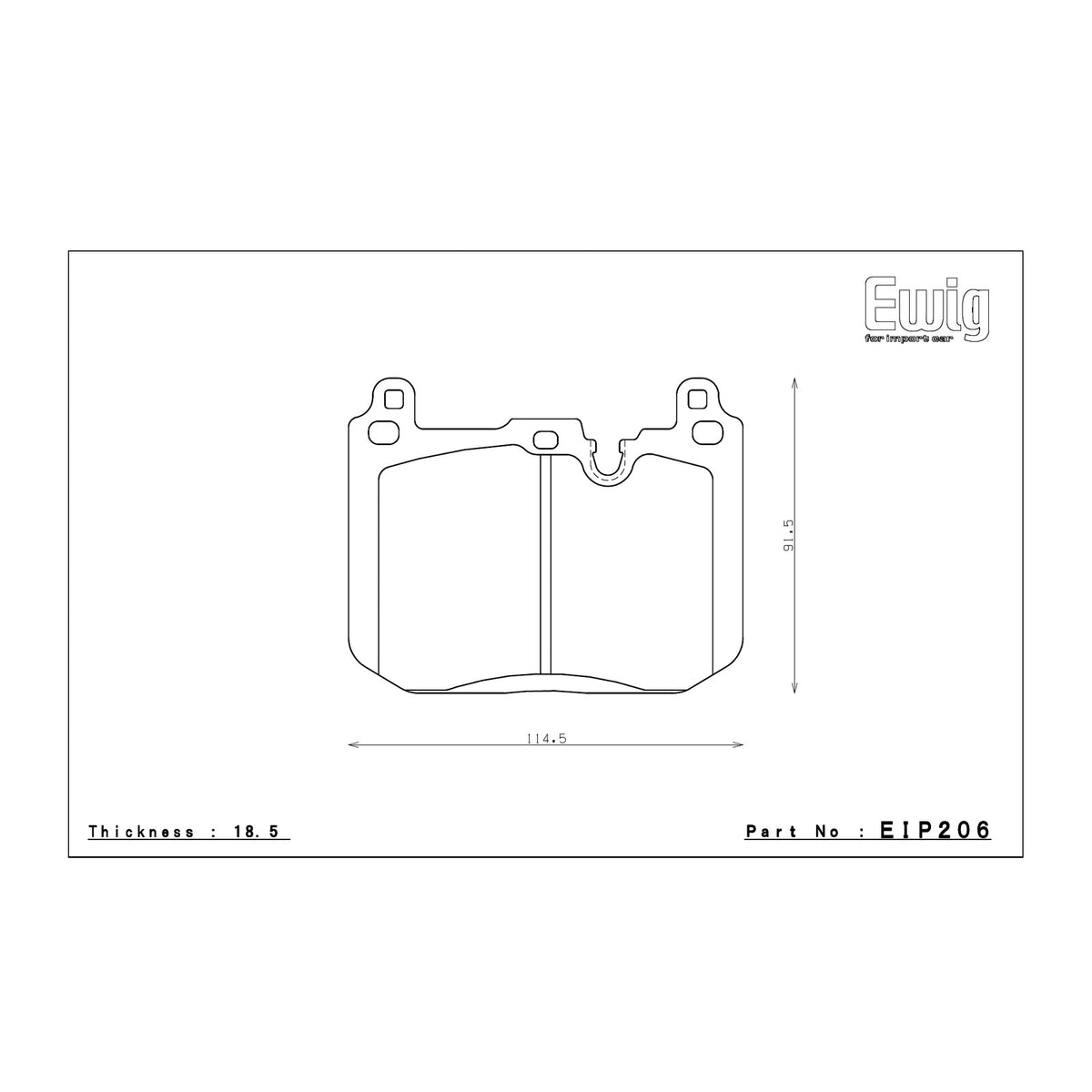 Endless EIP206 brake pad shape drawing and dimensions