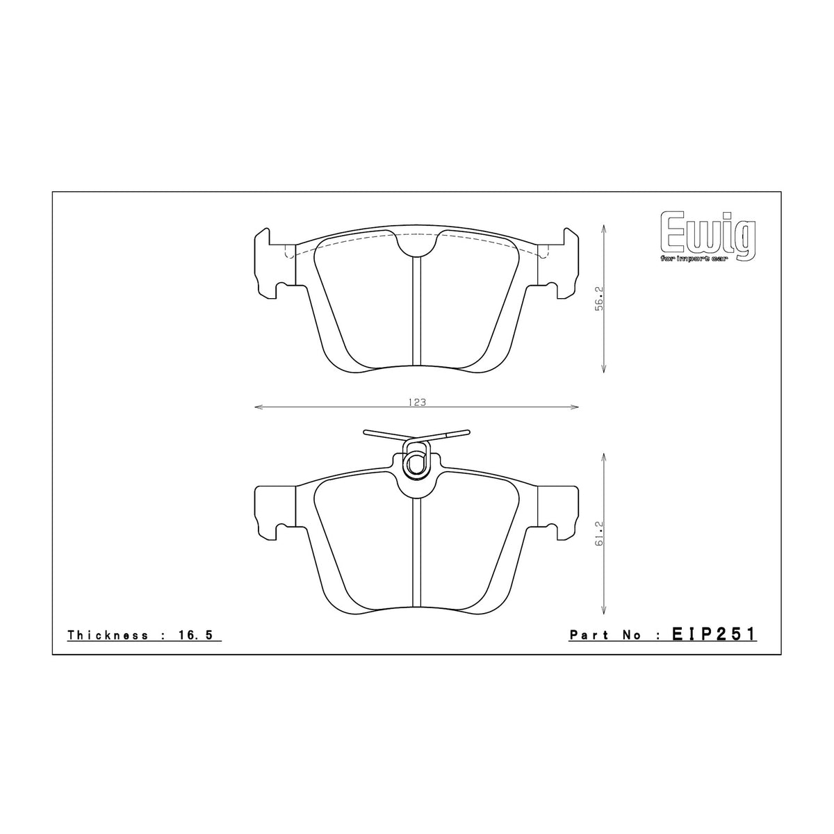 Endless EIP251 brake pad shape drawing and dimensions