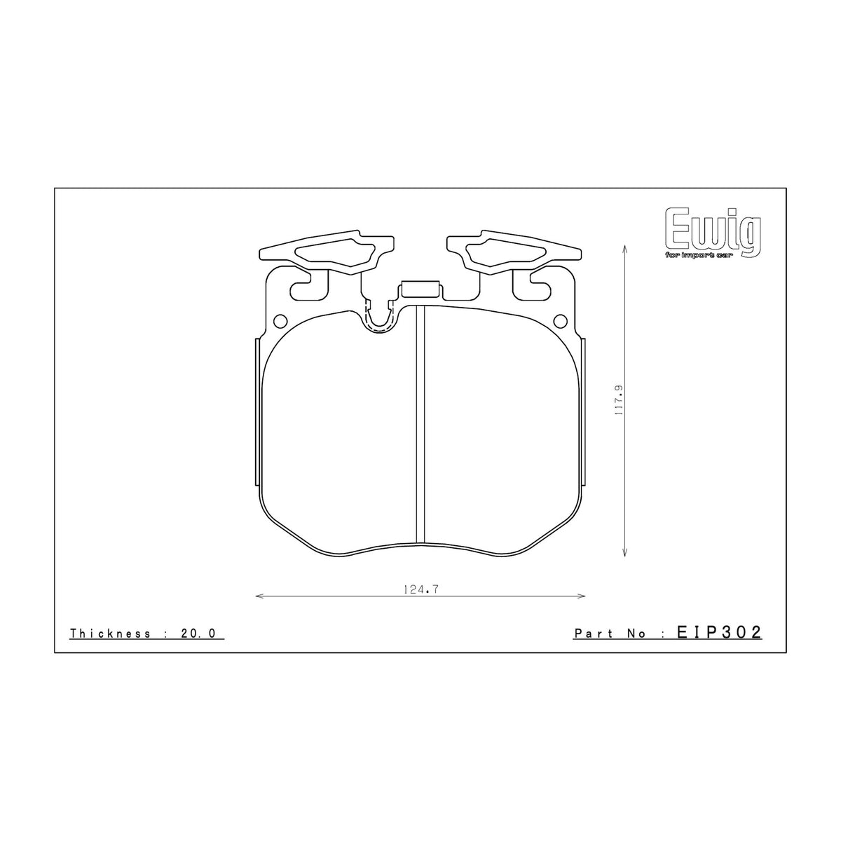 Endless EIP302 brake pad shape drawing and dimensions