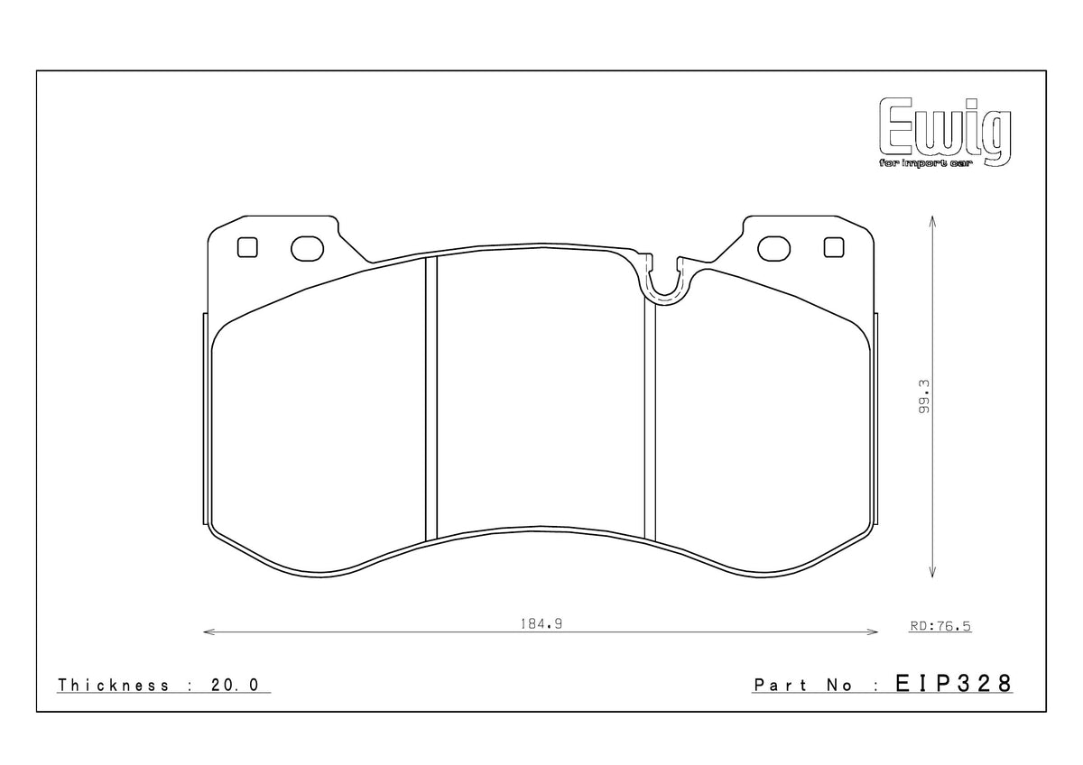 Endless EIP328 brake pad shape drawing and dimensions