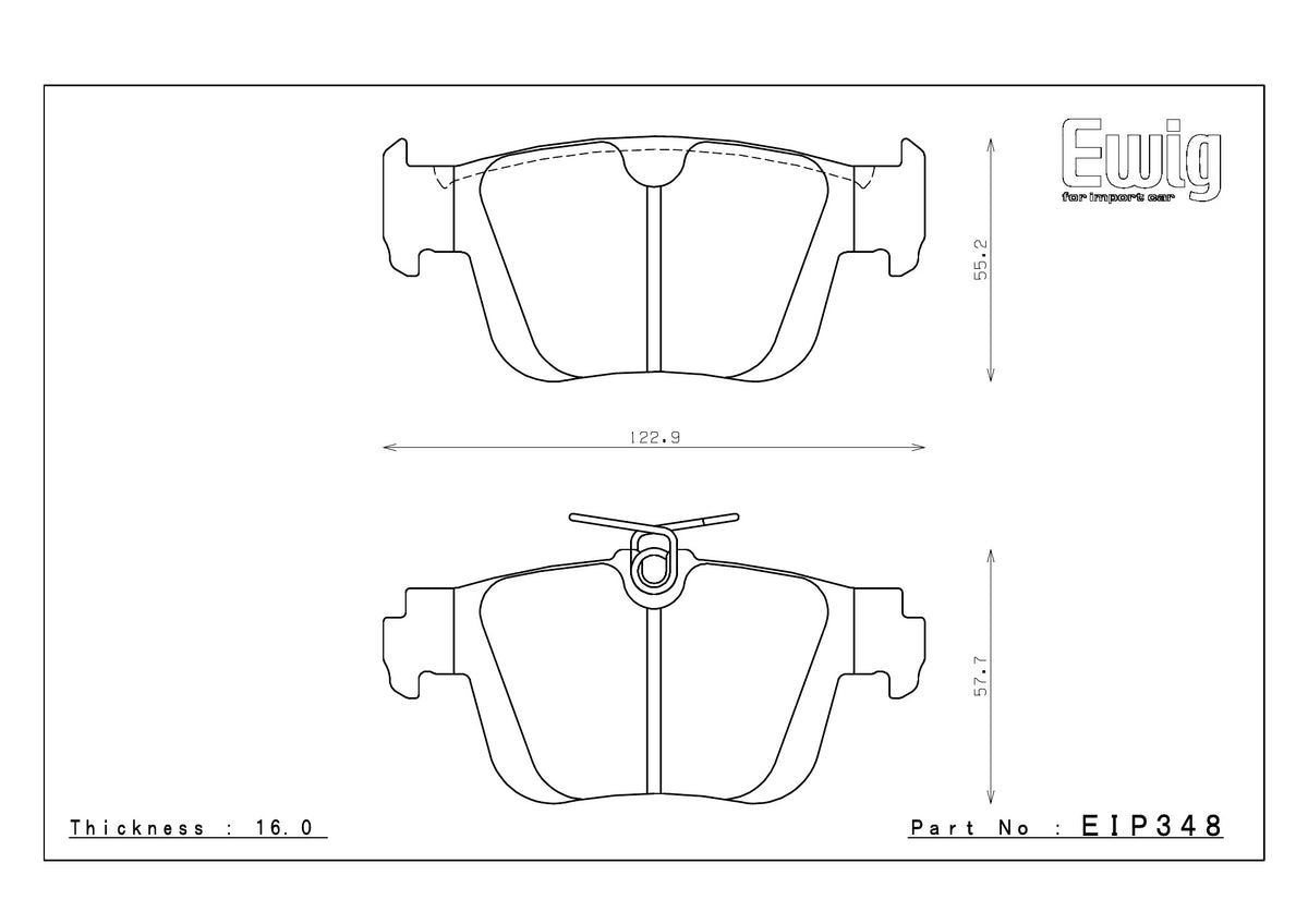Endless EIP348 brake pad shape drawing and dimensions