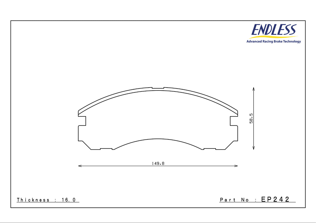 Endless EP242 brake pad shape drawing and dimensions