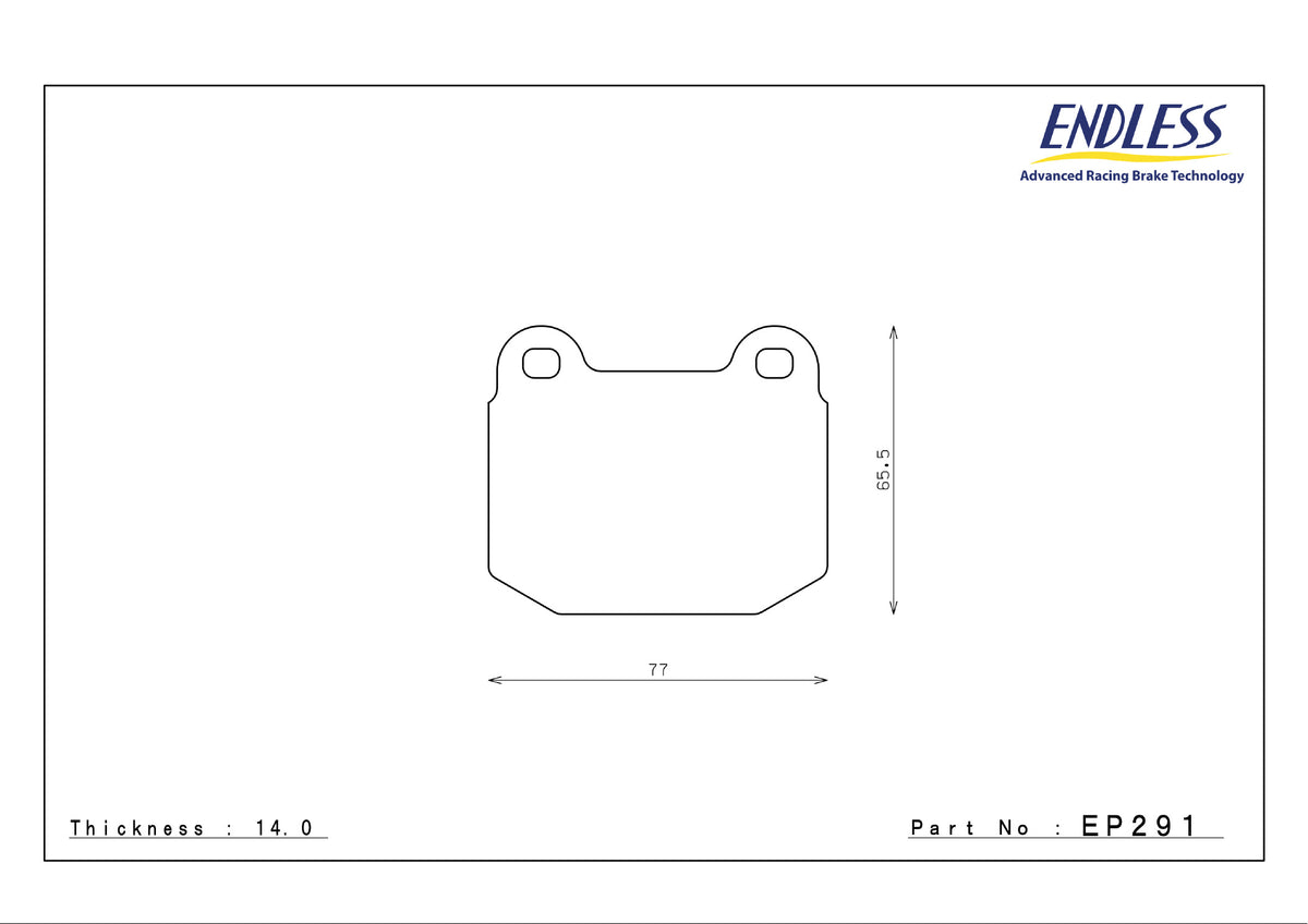 Endless EP291 brake pad shape drawing and dimensions