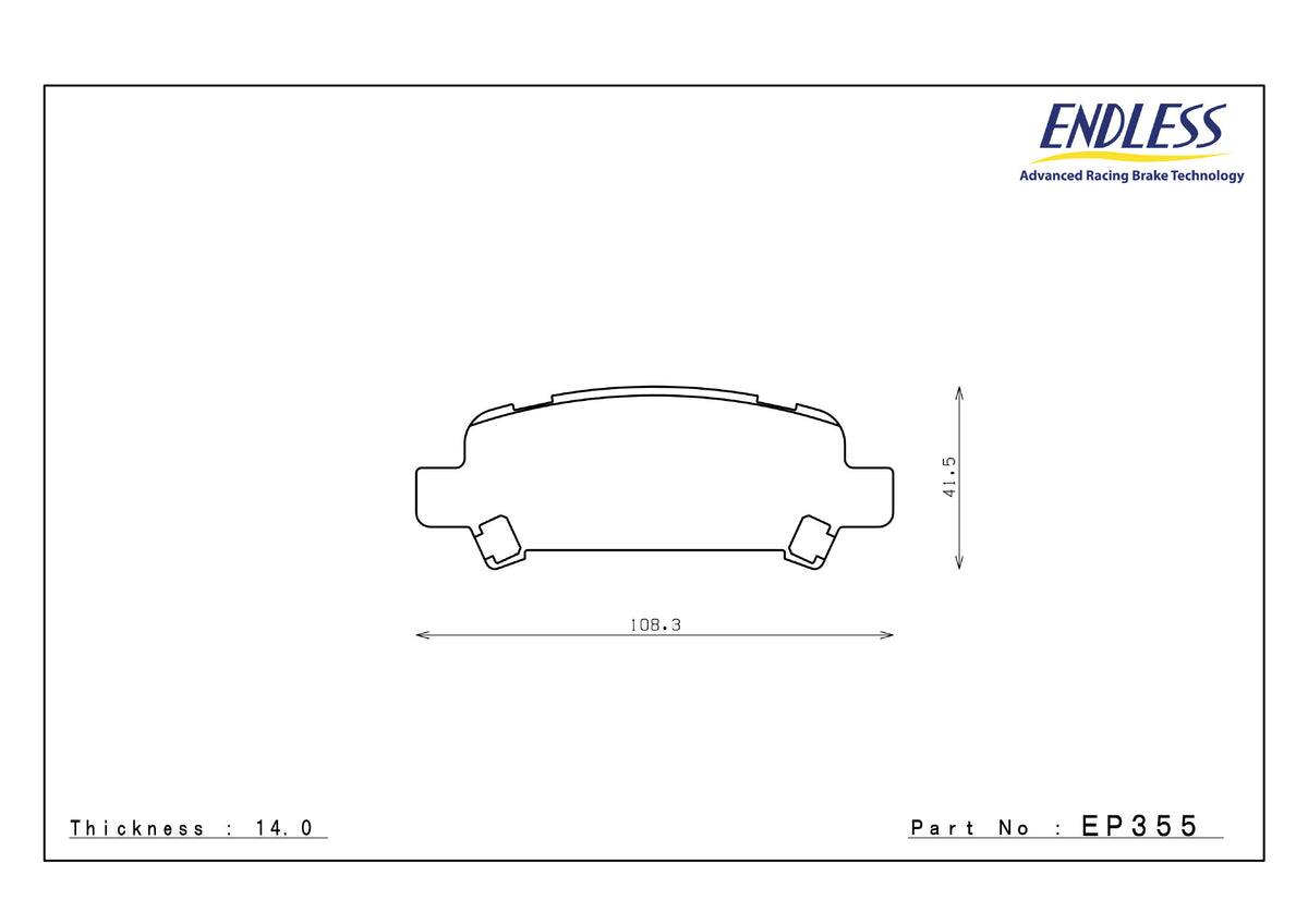Endless EP355 brake pad shape drawing and dimensions