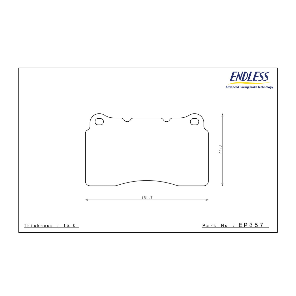 Endless EP357 brake pad shape drawing and dimensions
