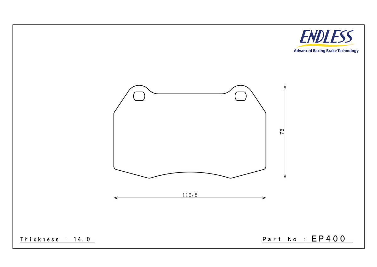 Endless EP400 brake pad shape drawing and dimensions