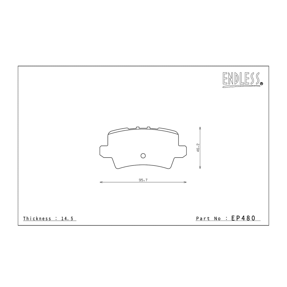 Endless EP480 brake pad shape drawing and dimensions