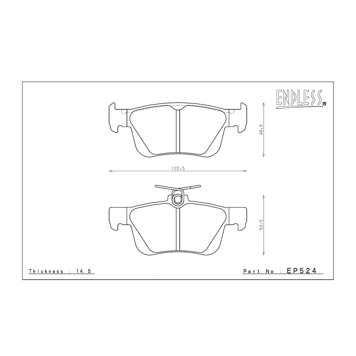 Endless EP524 brake pad shape drawing and dimensions
