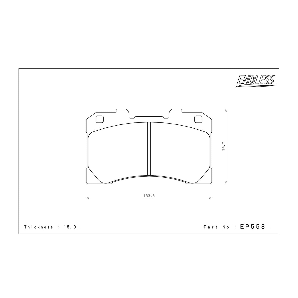 Endless EP558 brake pad shape drawing and dimensions