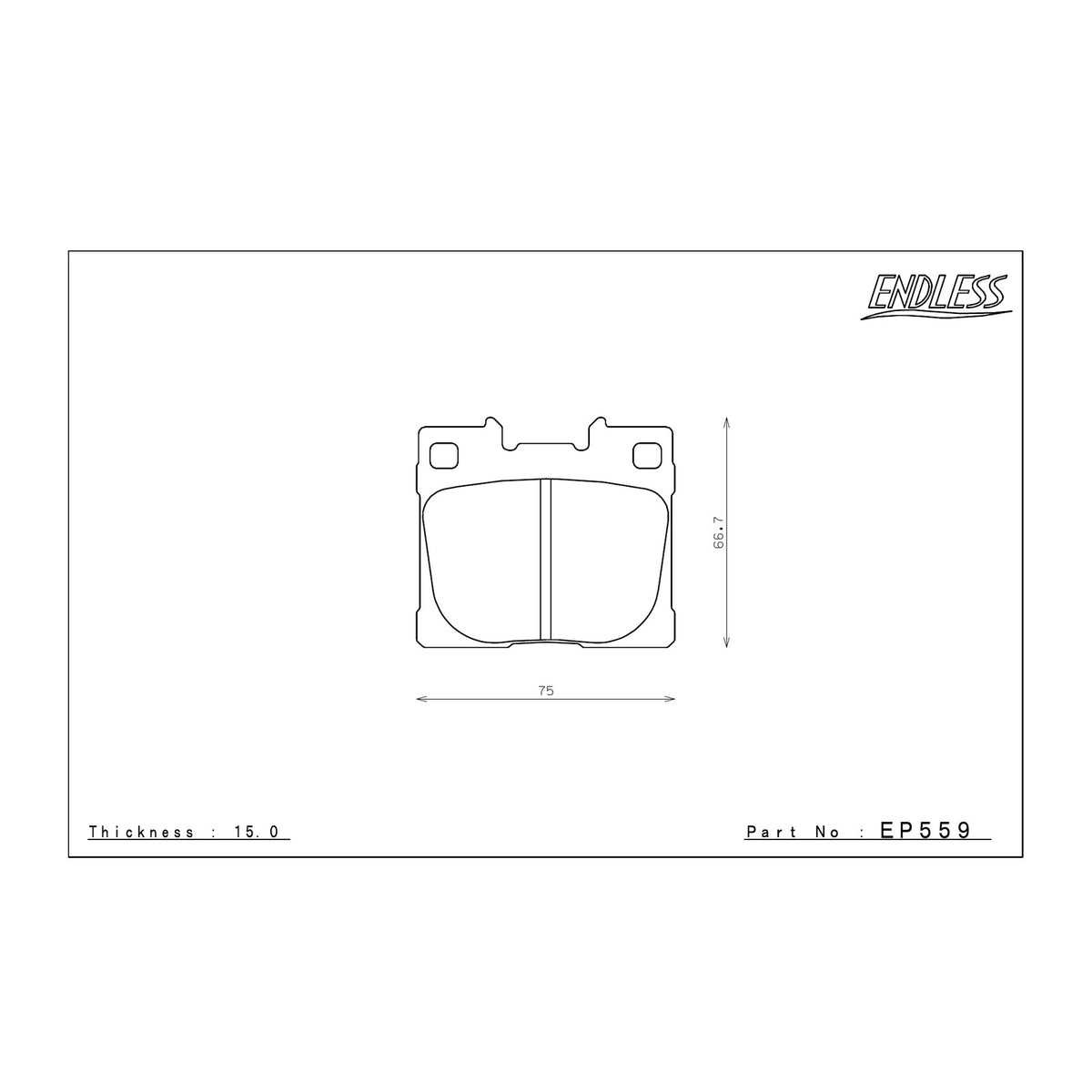 Endless EP559 brake pad shape drawing and dimensions