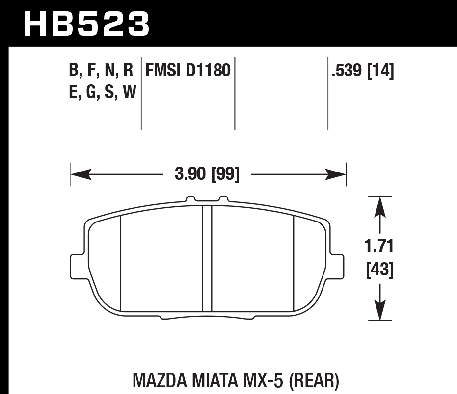 HB523D.539 - Hawk ER-1 Brake Pads; Rear