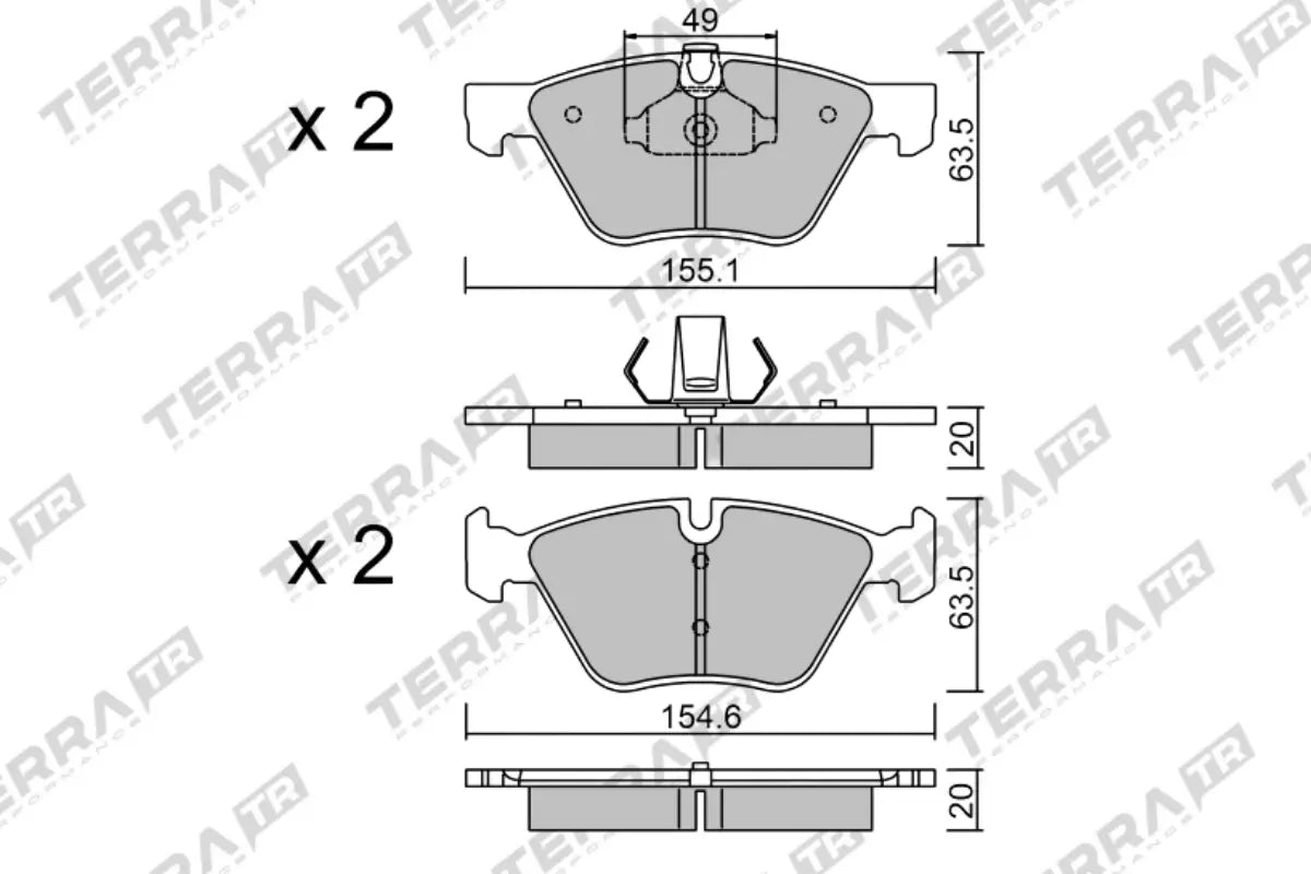 Terra Track Days brake pads TP18690TR FMSI D1061 - pad technical drawing