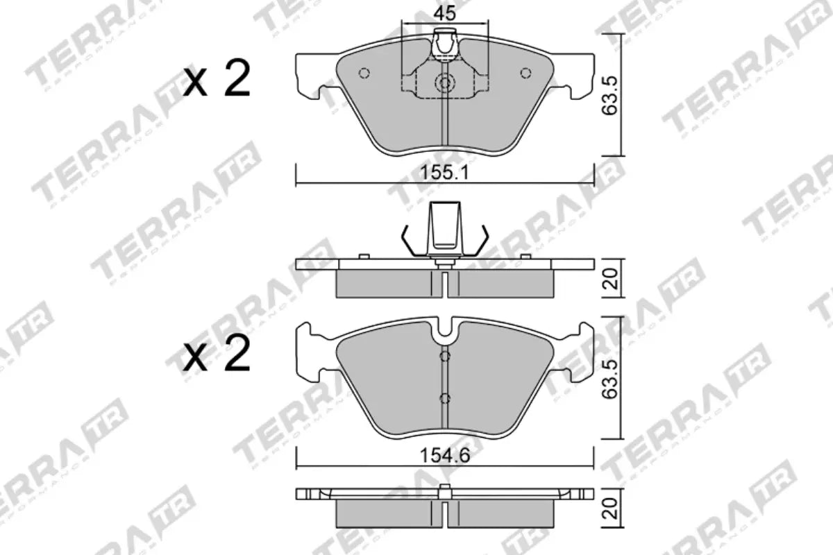 Terra Track Days brake pads TP18693TR FMSI D1061 - pad technical drawing