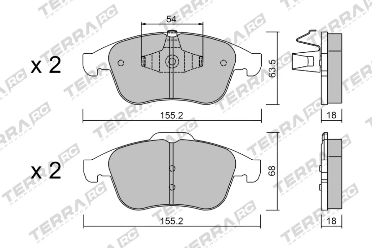 Terra Race brake pads TP26072RC FMSI D1765 - pad technical drawing