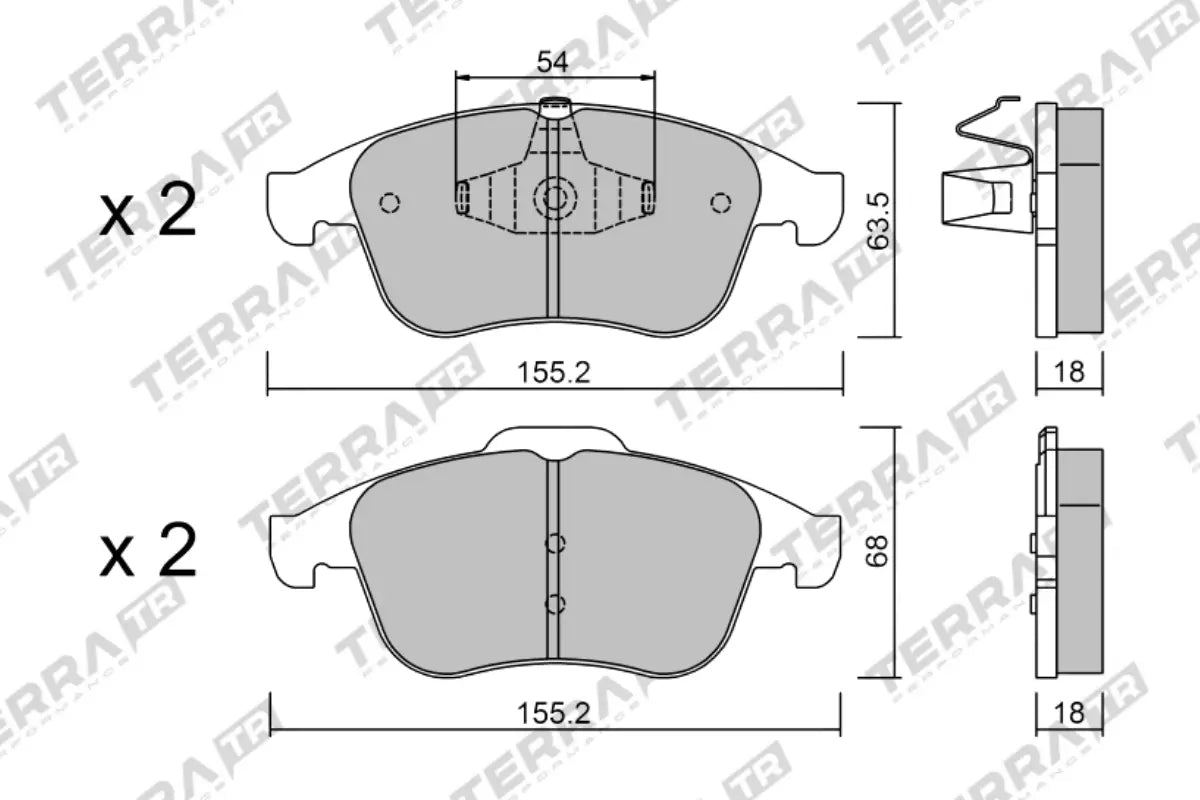 Terra Track Days brake pads TP26072TR FMSI D1765 - pad technical drawing