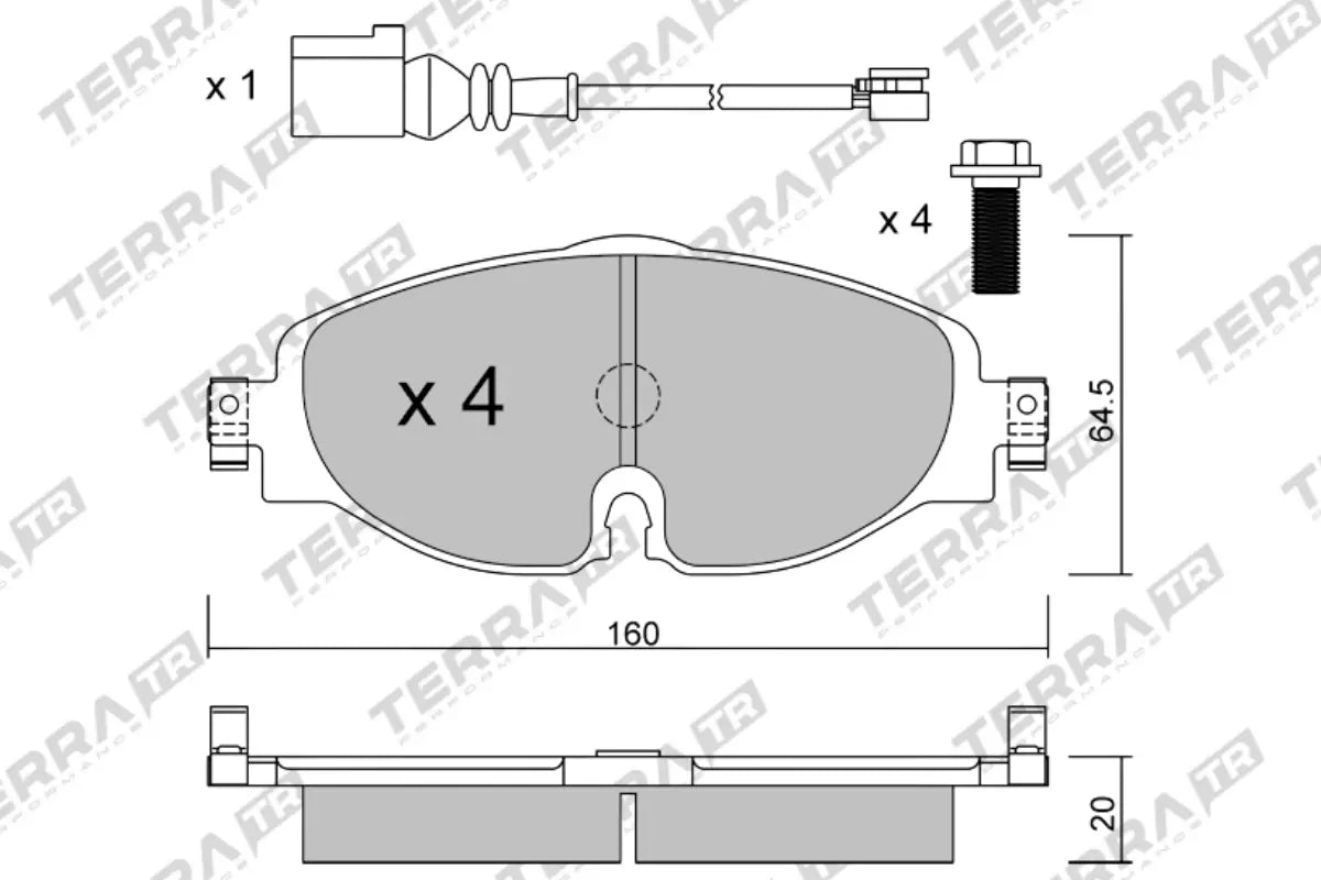 Terra Track Days brake pads TP30480TR FMSI D1760 - pad technical drawing