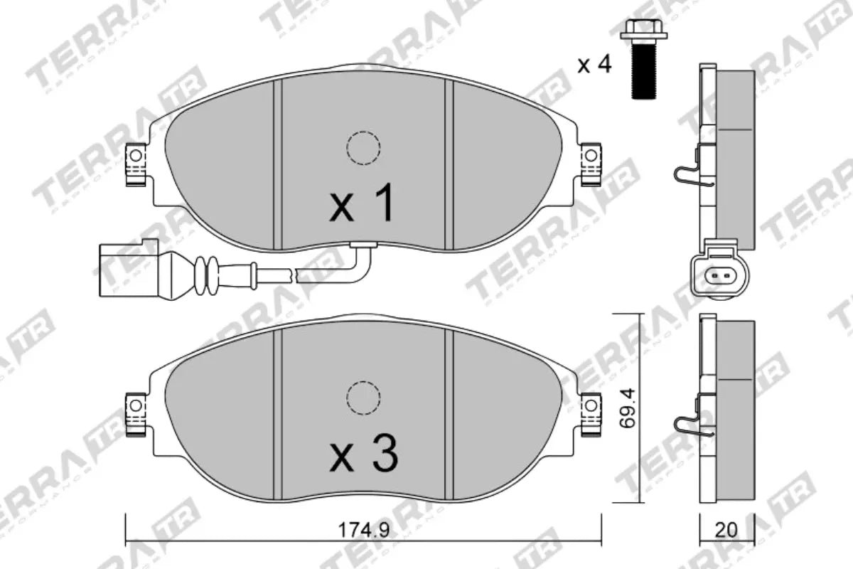 Terra Track Days brake pads TP30540TR FMSI D1633 - pad technical drawing