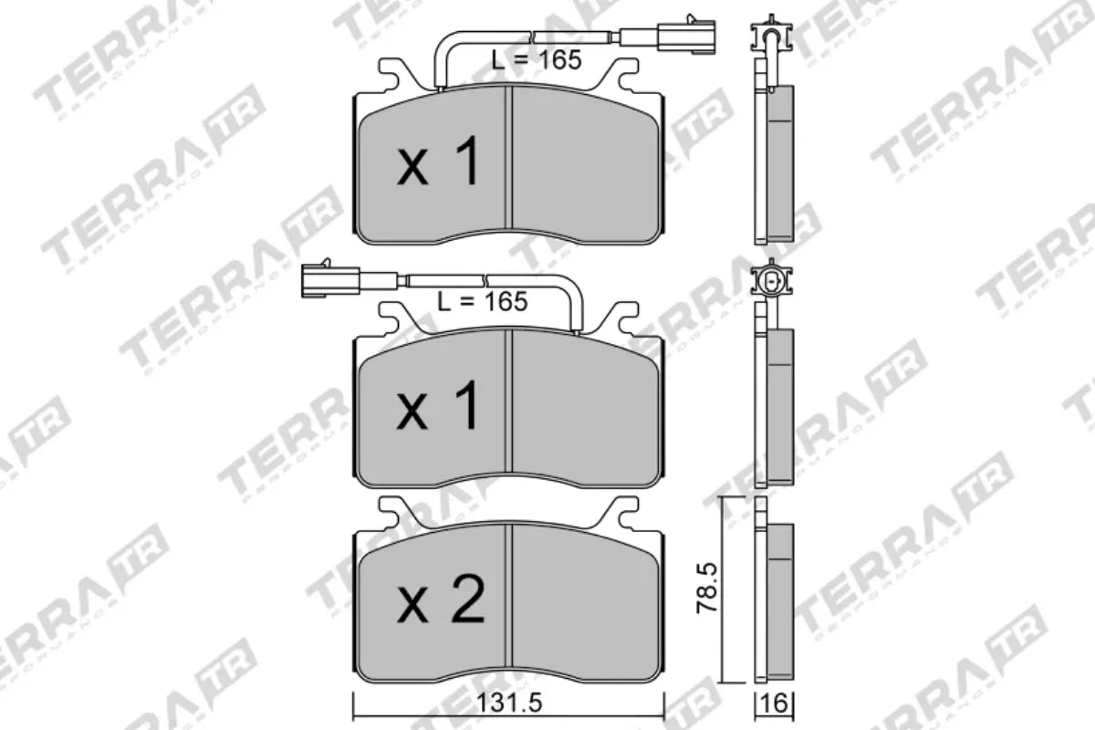 Terra Track Days brake pads TP34500TR FMSI D2052 - pad technical drawing